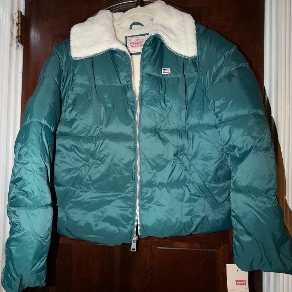 Levi's Teal Puffer Jacket with White Collar